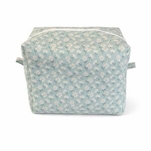 Boxy Makeup Bag, Quilted Cosmetic Bag, Handmade Floral Zipper Pouch